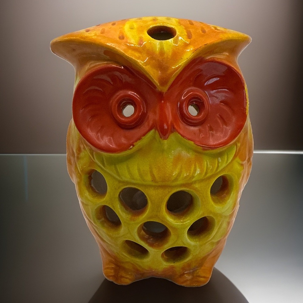 Vintage Ceramic Owl Tea Light Candle Candle Holder‎ 6" H MCM